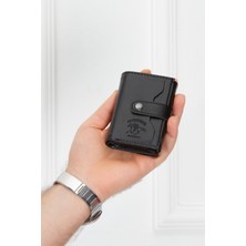 Newish Polo Deri Rfıd Koruyucu Alüminyum Otomatik Mekanizma Kartlık ve Cüzdan newpolo068  - Siyah