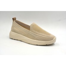 Beyaz (Filinta Moda) Poli Hafif Taban Dokuma Günlük Kadın Comfort Ayakkabı Bej