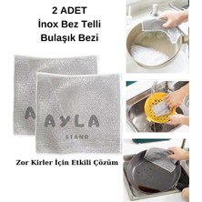 Ayla Stand 2 Adet Inox Bez Telli Bulaşık Bezi, Zor Kir Bezi, Mutfak Banyo Bezi