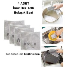 Ayla Stand 4 Adet Inox Bez Telli Bulaşık Bezi, Zor Kir Bezi, Mutfak Banyo Bezi