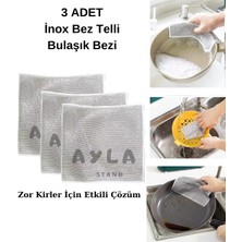 Ayla Stand 3 Adet Inox Bez Telli Bulaşık Bezi, Zor Kir Bezi, Mutfak Banyo Bezi