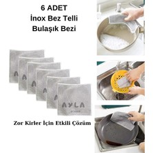 Ayla Stand 6 Adet Inox Bez Telli Bulaşık Bezi, Zor Kir Bezi, Mutfak Banyo Bezi