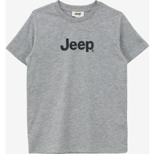 Jeep Gri Melanj Erkek Çocuk Bisiklet Yaka Relaxed Baskılı T-Shirt J4SB-TSH1