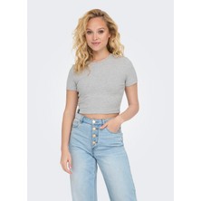 Only O Yaka Düz Gri Kadın T-Shirt Onlbetty S/s O-Neck Short Top cc Jr