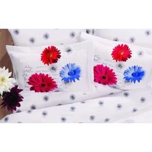 Taç Ital Çiçek Desenli Saten Volanlı Kenar Yastık Kılıfı 2 Adet 50 x 70  cm