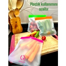 QOOQLA Yeniden Kullanılabilen Gıda Saklama Poşeti 16x18 Cm-3'lü Set - Sandviç, Atıştırmalık Kilitli Poşet