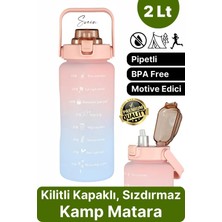 Premium 2 Lt Pipetli Kilitli Sızdırmaz Kapaklı Kamp Sağlıklı Motivasyon Suluk Matara Spor Su Şişesi