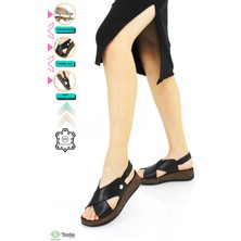 Mammamia Kadın Deri Ortopedik Kalın Düz Taban Günlük Sandalet M25/YS-ENA