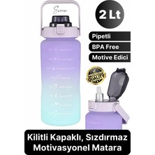 Premium 2 Lt Pipetli Kilitli Sızdırmaz Kapaklı Tutma Saplı Motivasyon Suluk Matara Sporcu Su Şişesi