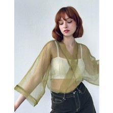 Retrobird Organze Tasarım Mini Kimono Kadın Açık Yeşil