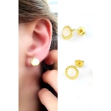 Ose Shop  Ay  Taşlı 925AYAR Gümüş Üzerine Altın Kaplama Tasarım Doğal Taş Küpe