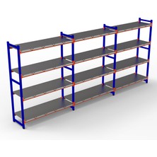 Rafburada Rafburada® 4 Katlı 3'lü Depo Rafı. 150-300 kg Taşıma Kapasiteli H. Rack 60X90X200