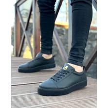 BiMode Siyah Cilt Deri, Siyah Taban Boyu 3 Cm, Şık ve Kullanışlı Günlük Klasik Bağcıklı Erkek Sneaker