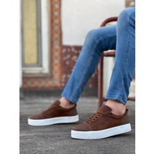 BiMode Taba Renk Ekose Süet, Beyaz Taban Boyu 3 Cm, Günlük Klasik Bağcıklı Erkek Sneaker