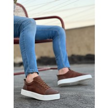 BiMode Taba Renk Ekose Süet, Beyaz Taban Boyu 3 Cm, Günlük Klasik Bağcıklı Erkek Sneaker