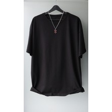 Fuddy Moda Unisex Oversize Basic Siyah-Beyaz Tişört, Geniş Kalıp Baskısız Düz T-Shirt