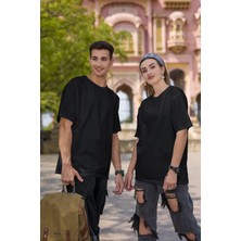Fuddy Moda Unisex Oversize Basic Siyah-Beyaz Tişört, Geniş Kalıp Baskısız Düz T-Shirt