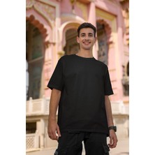 Fuddy Moda Unisex Oversize Basic Siyah-Beyaz Tişört, Geniş Kalıp Baskısız Düz T-Shirt