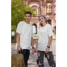 Fuddy Moda Unisex Oversize Basic Siyah-Beyaz Tişört, Geniş Kalıp Baskısız Düz T-Shirt