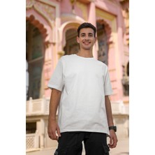 Fuddy Moda Unisex Oversize Basic Siyah-Beyaz Tişört, Geniş Kalıp Baskısız Düz T-Shirt