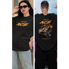 Fuddy Moda Oversize One Piece Fire Fist Ace Sırt Baskılı T-Shirt, Unisex Anime Baskılı Tişört