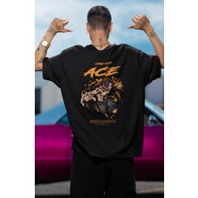 Fuddy Moda Oversize One Piece Fire Fist Ace Sırt Baskılı T-Shirt, Unisex Anime Baskılı Tişört