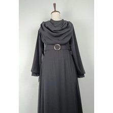 Duay Butik Drape Detaylı Şifon Elbise Siyah 7841