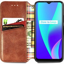 Bdt Shop Oppo Realme C15 Zarif Iş Deri Çanta Cüzdan Fonksiyonu Için Kılıf (Yurt Dışından)