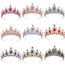 Mingjin Shop2 Kırmızı Barok Vintage Kristal Rhinestone Tiaras ve Taçlar Daha Fazla Renk Kraliçe Prenses Diadems Düğün Saç Aksesuarları Kadınlar Takı (Yurt Dışından)