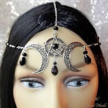 Mingjin Shop2 A4 Wicca Moon & Triskele Başlığı Gotik Baş Zinciri Ay Halkası Pagan Başlığı Wiccan Baş Zinciri (Yurt Dışından)