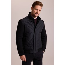 Ysf Erkek Siyah Slim Fit Kolu Trikolu Mont