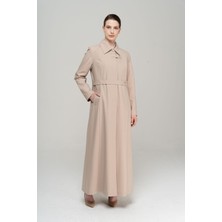 Olcay Gömlek Yaka Nervür Detaylı Büyük Beden Astarlı Pardesü BEJ 6565