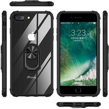 FUJİMAX Apple iPhone 8 Plus Kılıf Silikon Kenarlı Yüzüklü Manyetik Mola Telefon Kılıfı