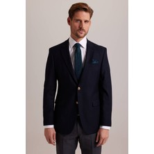 Ysf Erkek Lacivert Regular Fit Yünlü Blazer Ceket