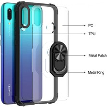 FUJİMAX Huawei Y6 2019 Kılıf Silikon Kenarlı Yüzüklü Manyetik Mola Telefon Kılıfı