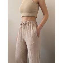 Kinua Studio Krinkıl Kumaş Beli Lastlikli Cepli Bağcıklı Pantolon
