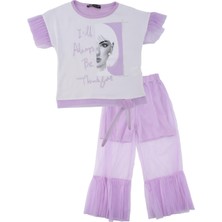 Kız Çocuk Baskılı Taşlı Tüllü Yazlık 2'li Alt Üst Takım