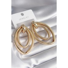 E-Bijuteri Pirinç Gold Renk Oval Model Kadın Küpe