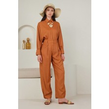 HE-QA Paçası Pileli Keten Pantolon Papaya