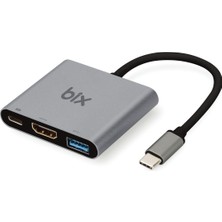 Bix BX13HB 3in1 Type-C 4K@30Hz HDMI, PD Şarj, USB 3.0, iPad Pro, Macbook/Windows Uyumlu Çoklayıcı Adaptör