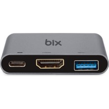 Bix BX13HB 3in1 Type-C 4K@30Hz HDMI, PD Şarj, USB 3.0, iPad Pro, Macbook/Windows Uyumlu Çoklayıcı Adaptör