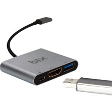 Bix BX13HB 3in1 Type-C 4K@30Hz HDMI, PD Şarj, USB 3.0, iPad Pro, Macbook/Windows Uyumlu Çoklayıcı Adaptör