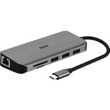 Bix BX11HB 10in1 Type-C Hub 4K@30Hz HDMI - VGA, Aux, PD Şarj, 1Gbps RJ45, 3x USB 3.0, Micro SD / SD Kart Okuyucu Dönüştürücü HUB