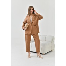 Ftz Women Kadın Keten Ceketli Takım Kakao 30777