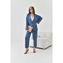 Ftz Women Kadın Keten Ceketli Takım Indigo 30777