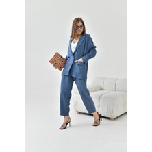 Ftz Women Kadın Keten Ceketli Takım Indigo 30777