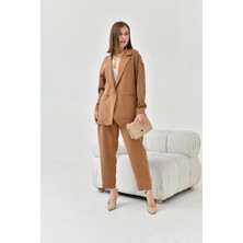 Ftz Women Kadın Keten Ceketli Takım Kakao 30777