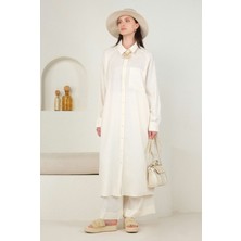 HE-QA Reglan Kol Keten Gömlek Ekru