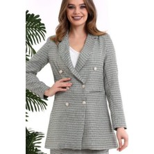 Tane Tasarım Kadın Kruvaze Uzun Blazer Ceket Ekoseli Renkli Blazer Ceket