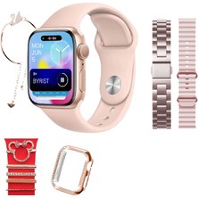 HB İletişim G9 Mini Plus Rose Gold 41 mm 3 Kordon Mickey Charm Bileklik Hediyeli Akıllı Saat